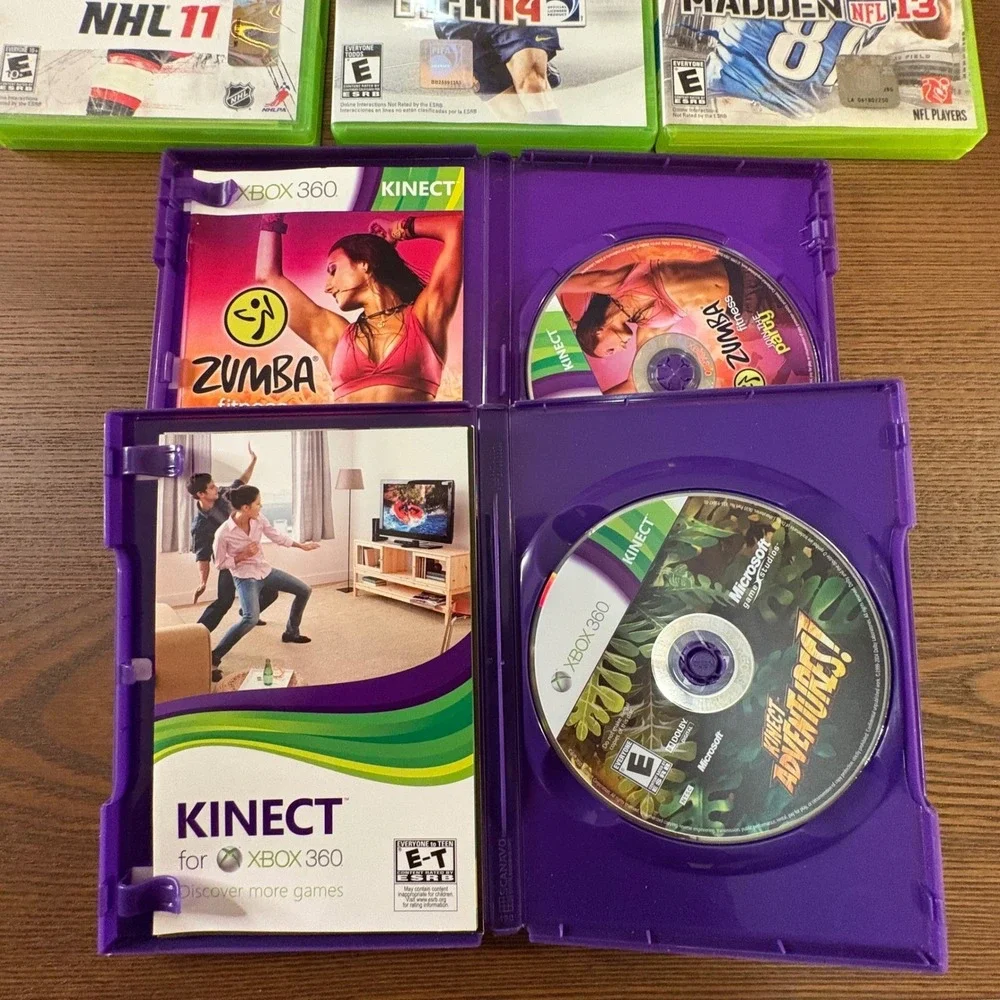 Xbox 360 Sports Game Lot of 8 Madden FIFA NHL Kinect Adventures Zumba Fitness‎